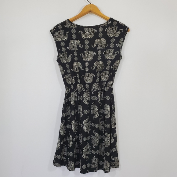 Rue 21 Elephant Print Black Bloused Mini Dress - Picture 3 of 9